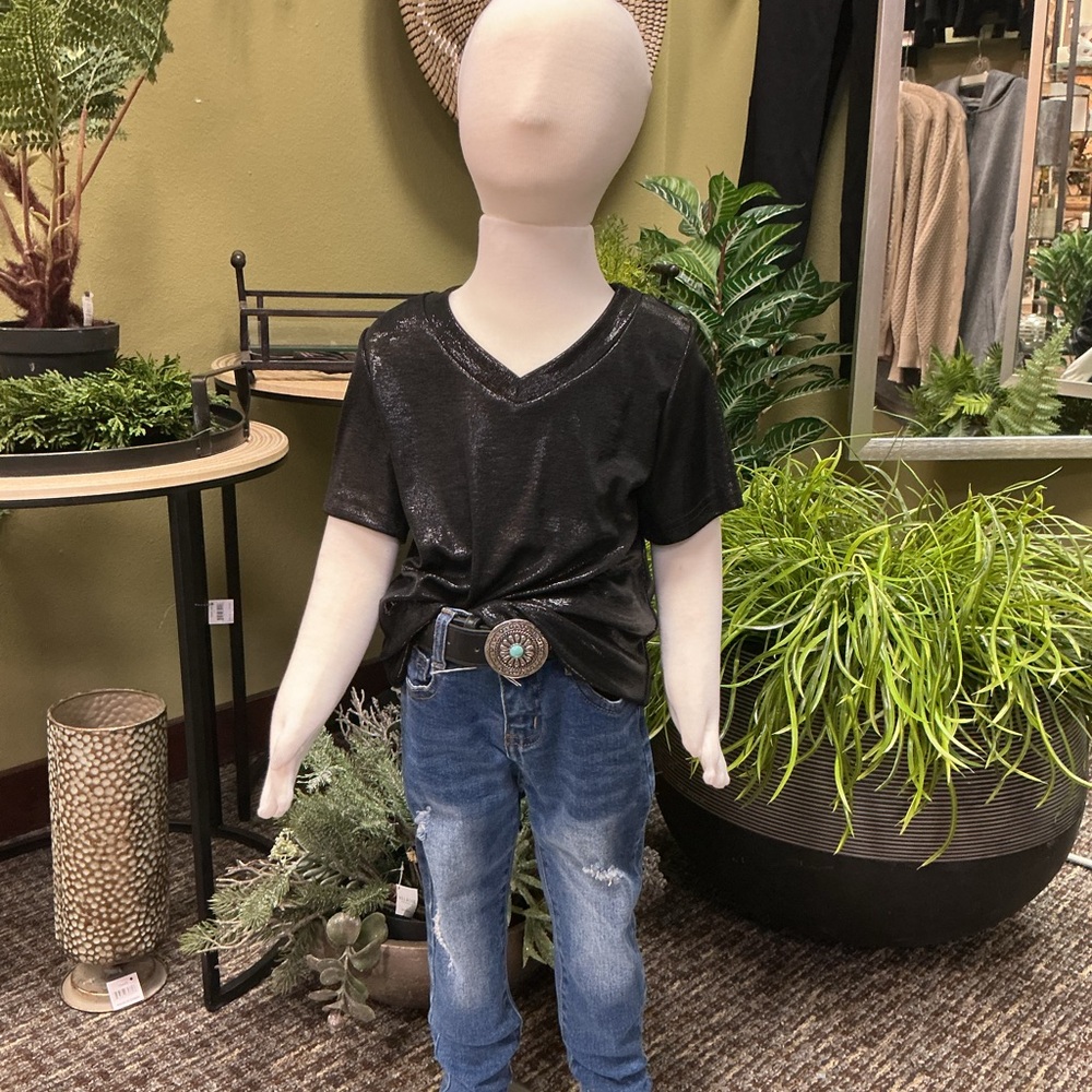 Shimmering Black Kids V-Neck Tee